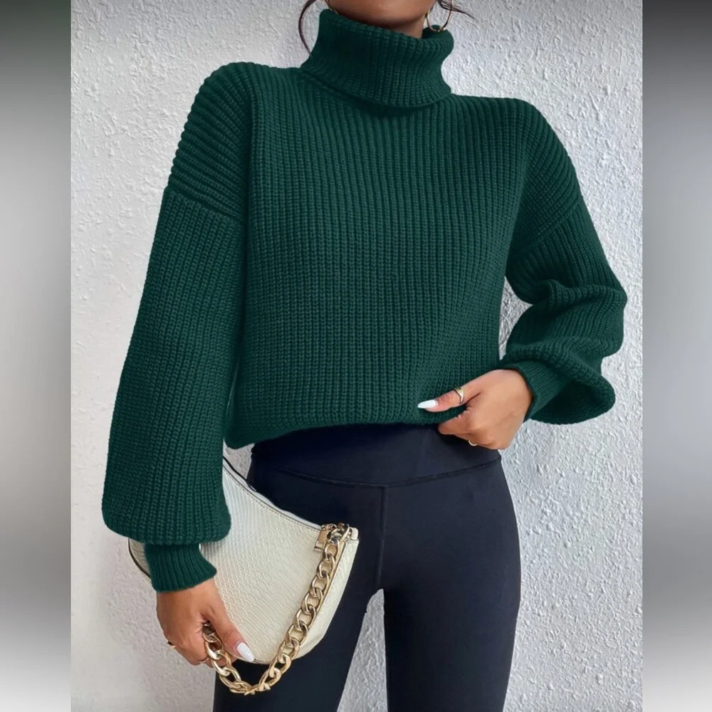 Dark Green Turtleneck Sweater